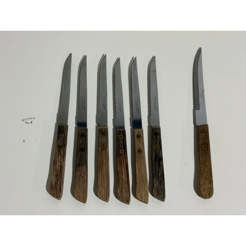 Frontier Forge 7pc Steak Knife Set Wood Handles Stainless Steel Japan MCM